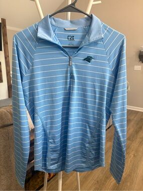 Cutter & Buck Carolina Blue Striped Quarter-Zip Pullover